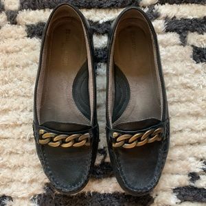 Black Leather Moccasins with Chain - Wide Width!